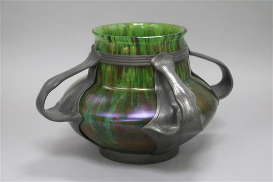 A Loetz vase with Art Nouveau pewter mount